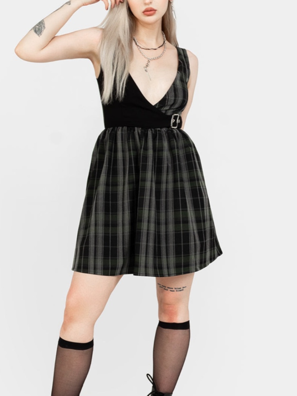 Disturbia Checkmate Wrap Suspender Mini Dress